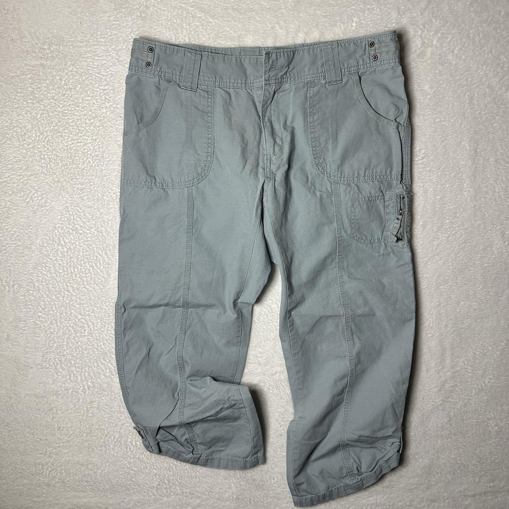 Eddie Bauer Womens Size 10 Light Blue Trail Capri Pants Roll Tab Hiking Cargos